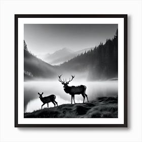 Elk black and white Art Print