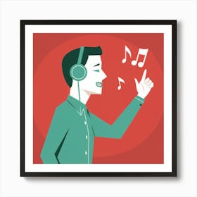 Man Singing With Headphones Art Print