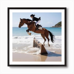 Horse Jumping On The Beach Art Print