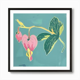 Bleeding Heart Square Flower Illustration Art Print