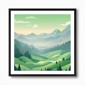 Misty mountains background in green tone 110 Affiche