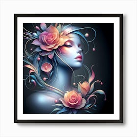 Woman With Flowers On Her Head 1 Art Print