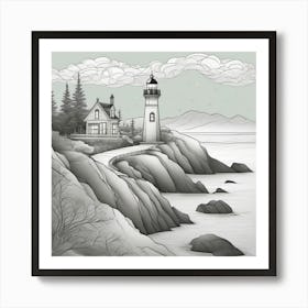 Lighthouse On The Cliff Landscape 2 Art Print