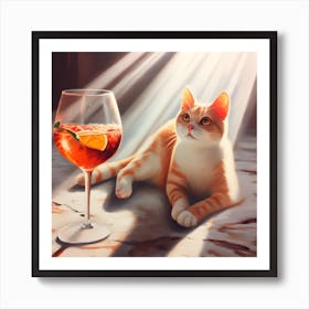 Aperol Spritz Cat With A Glass Of Wine Art Print