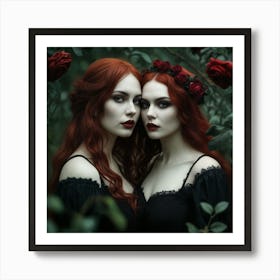 Two Gothic Women In The Forest 1 Art Print