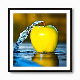 Yellow Apple With Calm Background And Image Of Water Hitting It (1) Art Print