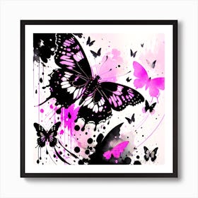 Pink And Black Butterflies Art Print