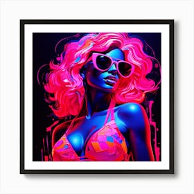 Abstract Neon Pink Bikini Woman Affiche