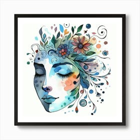 Woman'S Face With Flowers 2 Art Print