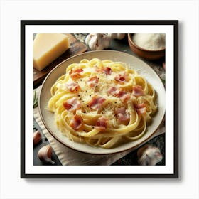 Pasta With Ham And Garlic Art Print