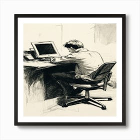 Man Working At A Desk Art Print