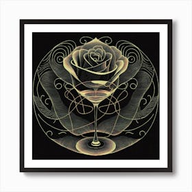 A rose in a glass of water among wavy threads 15 Art Print