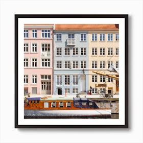 Copenhagen Pastel Nyhavn Houses And Boat Square Art Print