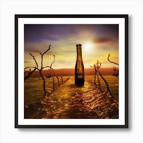 Bottle In The Water Art Print