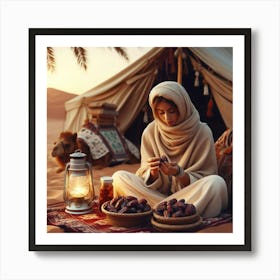 Bedouin Woman With Dates And Camel 1 Art Print