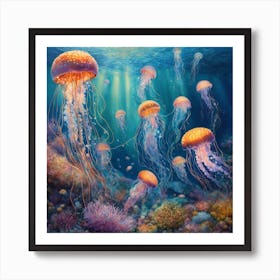 Shoal of jellyfish Art Print