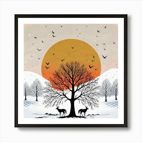 Deer In The Snow 4 Art Print