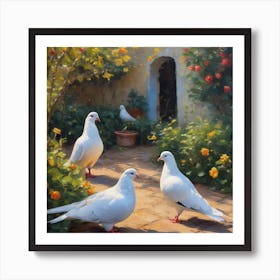 Pigeons In The Garden Art Print