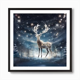 Christmas Reindeer In The Snow Art Print