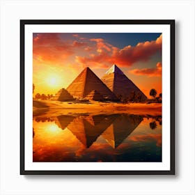 Egyptian Pyramids At Sunset, Very nice Egypt big pyramids image Art Print