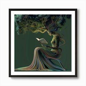 Tree Woman Reading a book art print Art Print