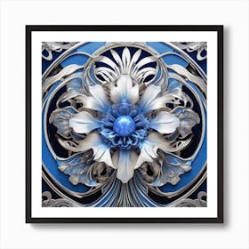 Blue Abstract Flower Art Print