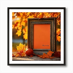 An Autumnal Scene Captured In Ultra Realistic Detail Showcases A Leaf Of Vibrant Orange Hue Profoun (2) 1 Art Print