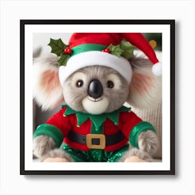 Koala Santa In Christmas Hat Art Print