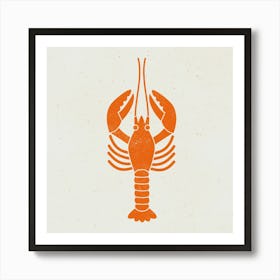 Orange Lobster Seafood Lino Block Print Art Print