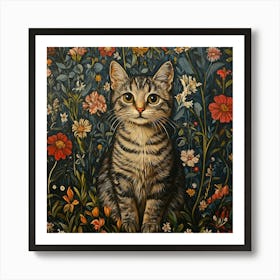 Cat In Flowers Art 1 Art Print