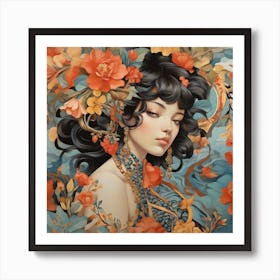 Chinese Woman With Flowers 1 Art Print