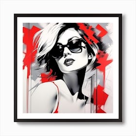 Girl In Red Sunglasses Art Print