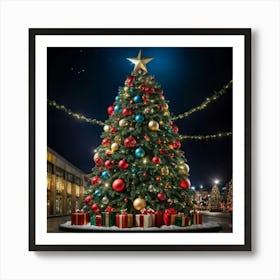 An Ultra Realistic Portrayal Of A Cheerfully Adorned Three Dimensional Pine Tree Its Evergreen Leav 2 1 Art Print