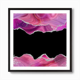 Magenta & Silver Agate Texture 03 Art Print