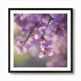 A Blooming Violet Blossom Tree With Petals Gently Falling In The Breeze 2 Art Print