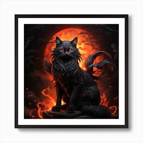 Black Cat On Fire Art Print