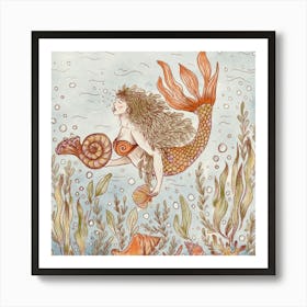 Mermaid and Shells Art Print