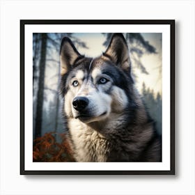 Husky Dog In The Forest Art Print