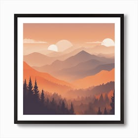 Misty mountains background in orange tone 78 Art Print