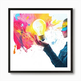 Woman Holding A Light Bulb Art Print