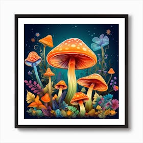 Mushrooms In The Forest 81 Art Print