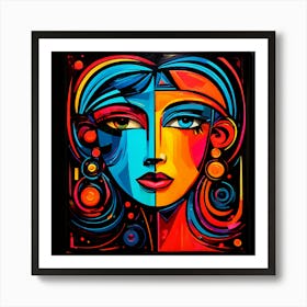 Abstract Retro Picasso Style Dark Neon Art Print