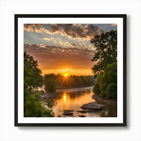 Little Rock Sunrisea Beautiful Sunrise Over The Arkansas River At Little Rock Art Print