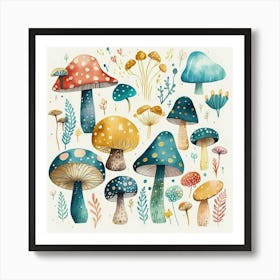 Watercolor Mushrooms Art Print