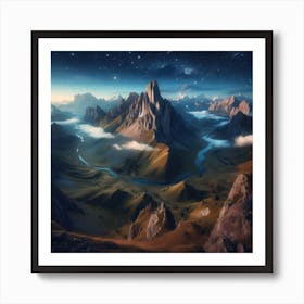 Mountain Landscape At Night Art Print