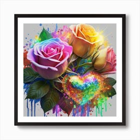 Painting roses in watercolor in 3D in high resolution Art Print