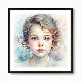 Watercolor Portrait Of A Little Girl Art Print