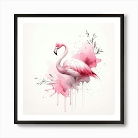 Pink Flamingo Watercolor Painting 1 Art Print