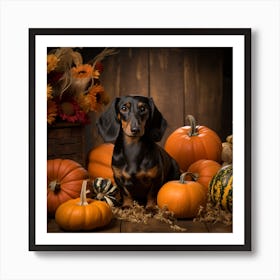 Dachshund & Pumpkins (Halloween) 2 Art Print