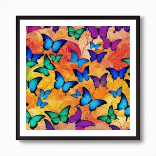 Framed Canvas Art (White Floating Frame) - Colorful Butterfly Collage by LindseyKayCo ( Animals > Insects & Bugs > Butterflies > Monarch Butterflies